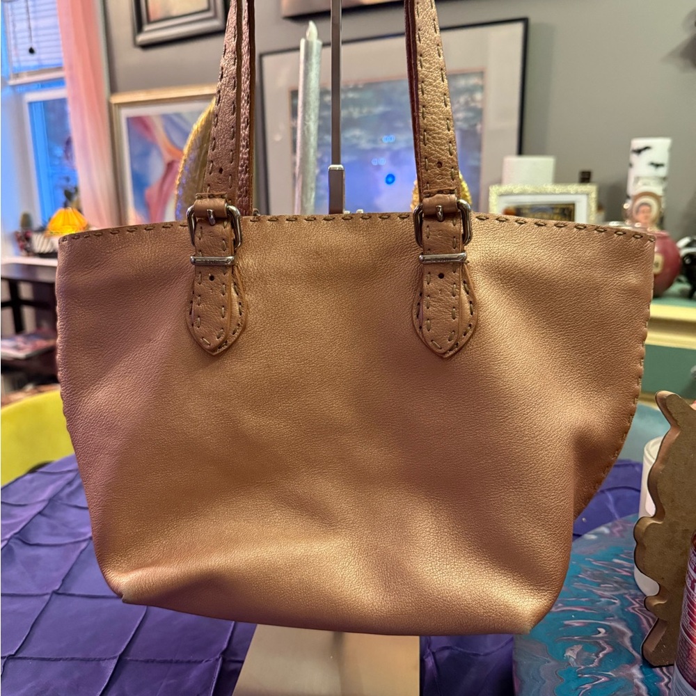 Rare Rose Gold Fendi Selleria Leather Tote Bag